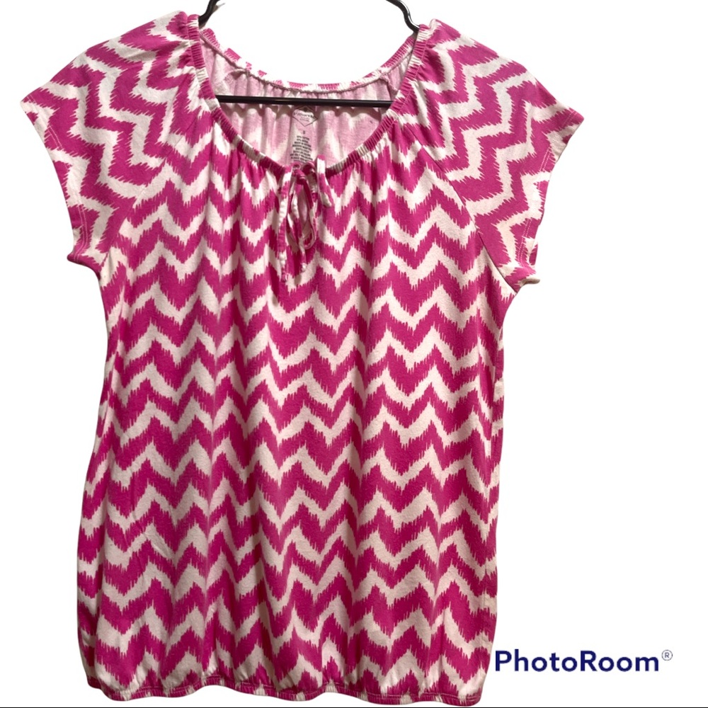ST.JOHN'S BAY Quality Appeal Blouse Shortsleeve Top Pink &White Print Size Small